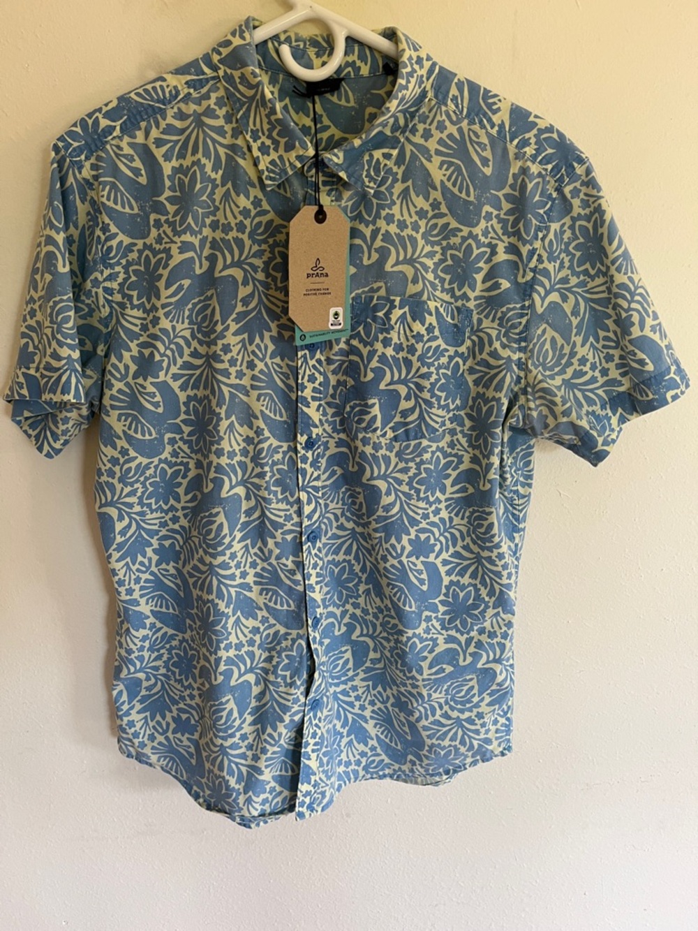 prAna Men's Stimmersee Blue Floral Short-Sleeve Button-Up Shirt